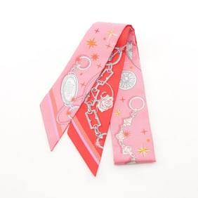 Hermes Hermès C'EST LA FETE Twilly Silk Scarf for Women in Red, Pink, and Multicolor