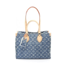 Louis Vuitton On the Go MM Tote Bag in Monogram Denim and Leather, Women's, Blue/Brown, M46871