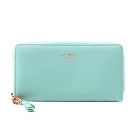 Gucci Bamboo Round Long Wallet, Leather, Women's, Blue, 307984