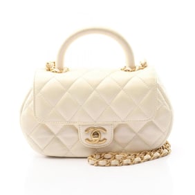 CHANEL Matelasse Top Handle Shoulder Bag in Ivory Lambskin Leather