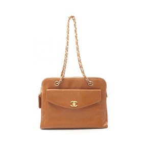 CHANEL Coco Mark Tote Bag, Calfskin Leather, Women's, Brown