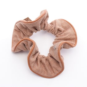 Hermes Hermès Claudia Plan Air Scrunchie, Leather and Cotton Toile H, Women's, Brown/White,