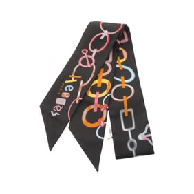 Hermes Hermès Twilly Do Re Boucles Silk Scarf for Women, Black/Multicolor
