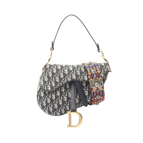 Christian Dior Dior Saddle Bag, Canvas and Leather Handbag, Women's, Beige/Navy