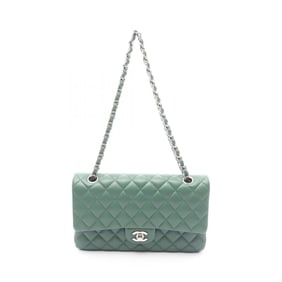 CHANEL Matelasse Double Flap Shoulder Bag in Lambskin Leather, Green
