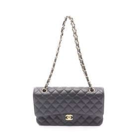CHANEL Matelasse Double Flap Shoulder Bag in Calfskin Leather, Black, Women's, A01112