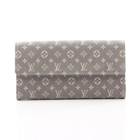 Louis Vuitton Portefeuille Sarah Bifold Long Wallet in Monogram Mini Lan Canvas, Gray, Women's,