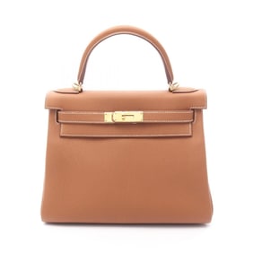 Hermes Kelly 28 handbag, leather Togo bag, brown, for women