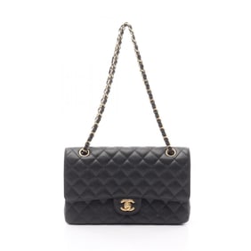 CHANEL Matelasse Double Flap Shoulder Bag in Grained Calfskin Leather, Black, Women's, A0112