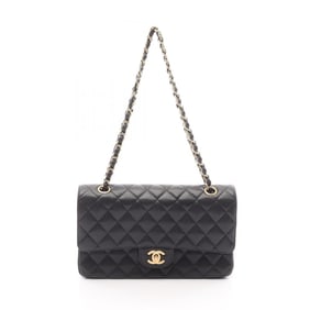 CHANEL Matelasse Double Flap Shoulder Bag in Calfskin Leather, Black
