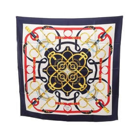 Hermes Hermès Carré 90 Eperon d'Or Silk Scarf for Women, Navy/White/Multicolor