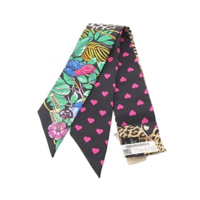 Hermes Hermès JUNGLE LOVE Twilly Silk Scarf for Women, Black/Multicolor
