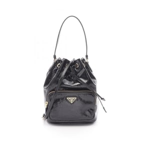 Prada Duet Naplak Patent Leather Bucket Bag, Women's, Black, 1BH0382DNTF0002