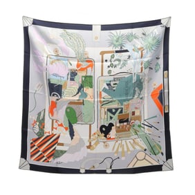 Hermes Hermès Carré 90 Bagage a Main Silk Scarf for Women, Navy/Multicolor