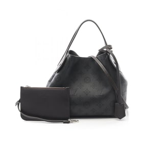 Louis Vuitton Hina PM Tote Bag, Leather Mahina, Women's, Black/Brown, M54350