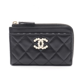 CHANEL Matelasse Coin Case Wallet, Lambskin Leather, Women's, Black, AP3816
