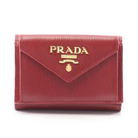 Prada VITELLO MOVE Tri-fold Wallet, Leather, Women's, Bordeaux, 1MH021