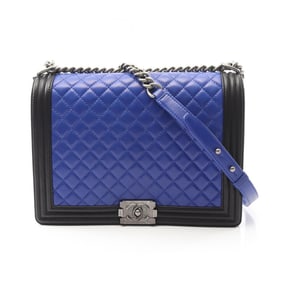 CHANEL Boy Chanel Large Matelasse Shoulder Bag in Lambskin Leather, Women's, Blue/Black
