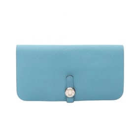 Hermes Hermès Dogon Long Bifold Wallet Leather Togo Women's Blue