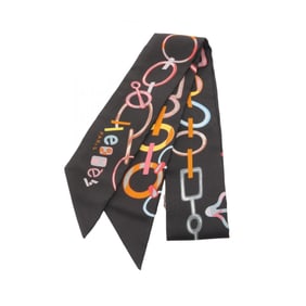 Hermes Hermès Twilly Do Re Boucles Silk Scarf for Women, Black/Multicolor