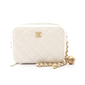 CHANEL Matelasse Shoulder Bag, Leather, Women's, White