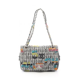 CHANEL Matelasse Shoulder Bag, Fabric and Leather, Women's, White, Black, Multicolor