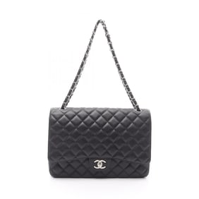 CHANEL Matelasse 34 Classic Maxi Double Flap Shoulder Bag in Calfskin Leather, Black