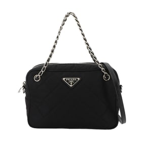 Prada 2-way chain hand/shoulder bag in nylon and Saffiano leather, black with silver hardware