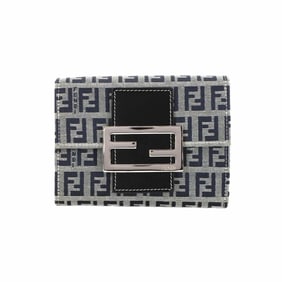 Fendi Zucchino Trifold Wallet, Canvas and Leather, Gray Black, Silver Hardware, 31089