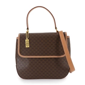 Celine Macadam 2-way hand/shoulder bag in PVC leather with brown and gold hardware.