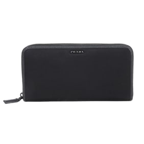 Prada Round Long Wallet in Nylon and Saffiano Leather, Black, 2ML317