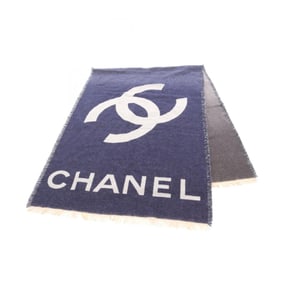 Chanel Coco Mark Cashmere Scarf/Stole for Women, Navy Blue, Multicolor