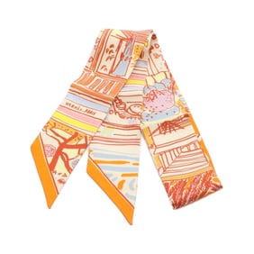 Hermes Hermès Rayures D'Ete Twilly Silk Scarf for Women in Orange Multicolor