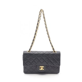 CHANEL Matelasse Double Flap Shoulder Bag in Lambskin Leather, Black