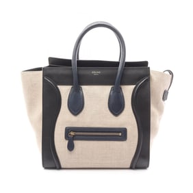 Celine Luggage Mini Shopper Handbag, Canvas and Leather, Women's, Beige, Black, Navy, 165212