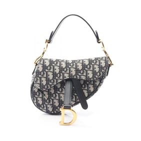 Christian Dior Dior Saddle Oblique Handbag, Canvas and Leather, Women's, Beige Navy, M0447CTZQ_M928