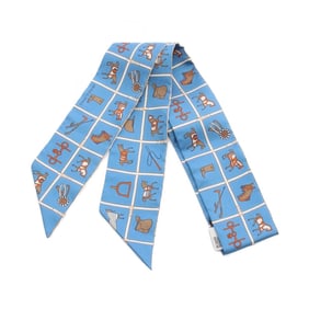 Hermes Hermès Twilly Couvertures Nouvelles Silk Scarf for Women in Blue, White, and Multicolor