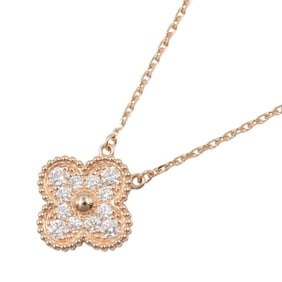 Van Cleef & Arpels Vintage Alhambra Necklace, Diamond 18K Pink Gold, Clear Diamond, Women's,