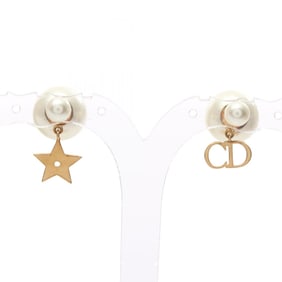 Christian Dior Dior Tribal CD Logo Earrings, Gold Plated with Faux Pearls, Women's, and White