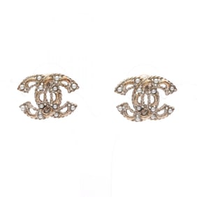 CHANEL Coco Mark Earrings, Gold Plated with Faux Pearls, Women's, and White