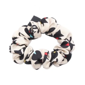 CHANEL Scrunchie Accessory, Silk, Women's, Ivory, Black, Multicolor