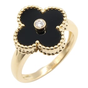Van Cleef & Arpels Vintage Alhambra Onyx 1PD Ring, 18K Yellow Gold with Diamonds and Onyx, Clear or