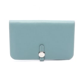Hermes Hermès Dogon GM Bifold Long Wallet Leather Evercolor Women's Blue