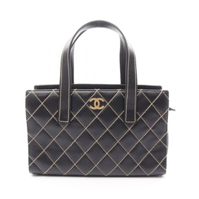 CHANEL Wild Stitch Handbag, Leather, Women's, Black