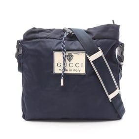 Gucci Crest Shoulder Bag, Nylon and Leather, Women's, Navy White, 211095