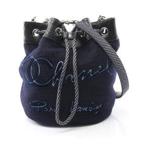 CHANEL Embroidered Shoulder Bag in Wool and Leather, Navy Black, A57540