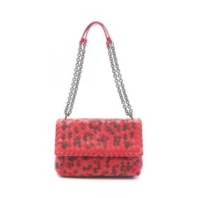 Bottega Veneta Intrecciato Leather Shoulder Bag, Women's, Red