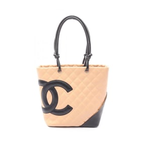 CHANEL Cambon Medium Tote Bag, Leather, Women's, Beige and Black, A25167