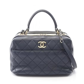 CHANEL Matelasse Bowling Bag Shoulder in Lambskin (Sheepskin) Navy Blue A92238