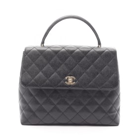 CHANEL Matelasse Top Handle Handbag in Calfskin Leather, Black